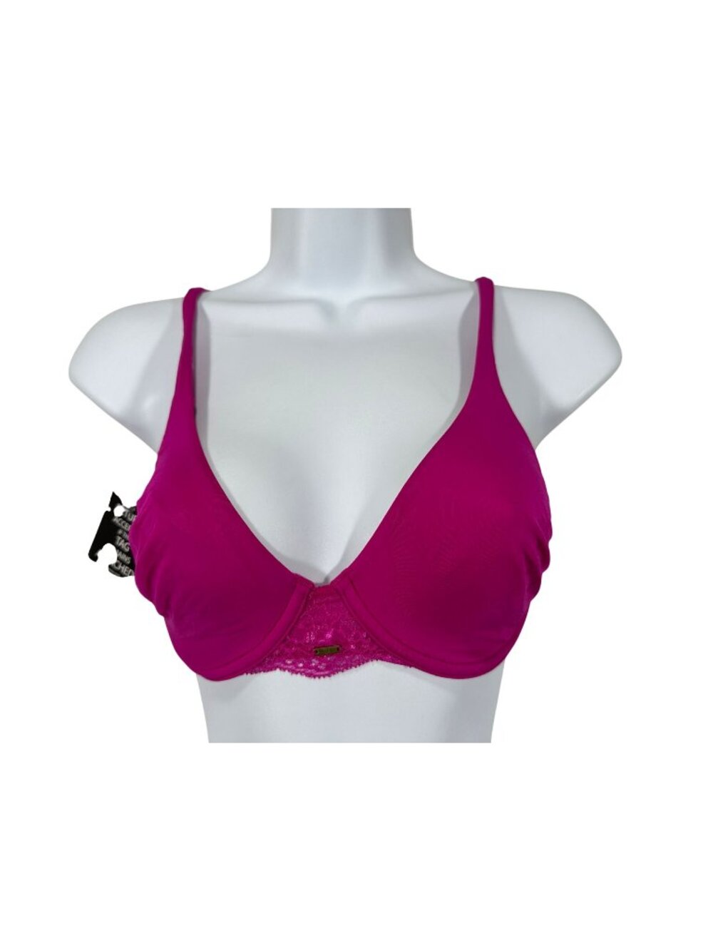 BeMe Womens Lace Demi Bra 32D Fuchsia Adjustable Straps Underwire Support